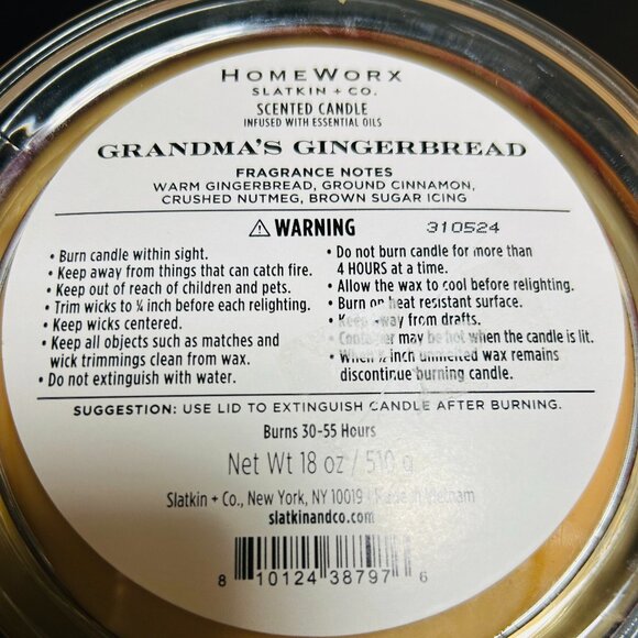 HomeWorx by Slatkin Grandma's Gingerbread 4-Wick 18oz Candle NEW - Picture 5 of 5